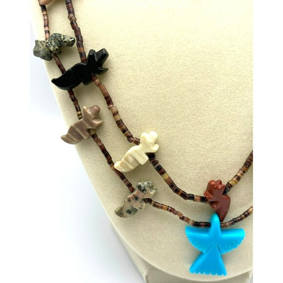 Garcia Zuni Navajo Fetish Heishi Necklace Double Strand Carved Native American - Picture 3 of 10